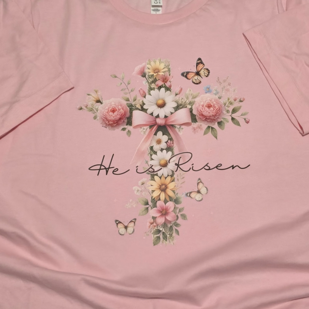 Pink Floral Cross Graphic Tee